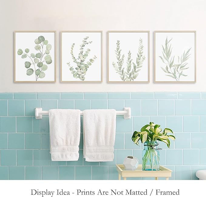 4PCS 8X10in,Botanical Plant Canvas Wall Art, Framed Boho Wall Decor For Bathroom, Minimalist Aesthetic Bedroom Wall Art