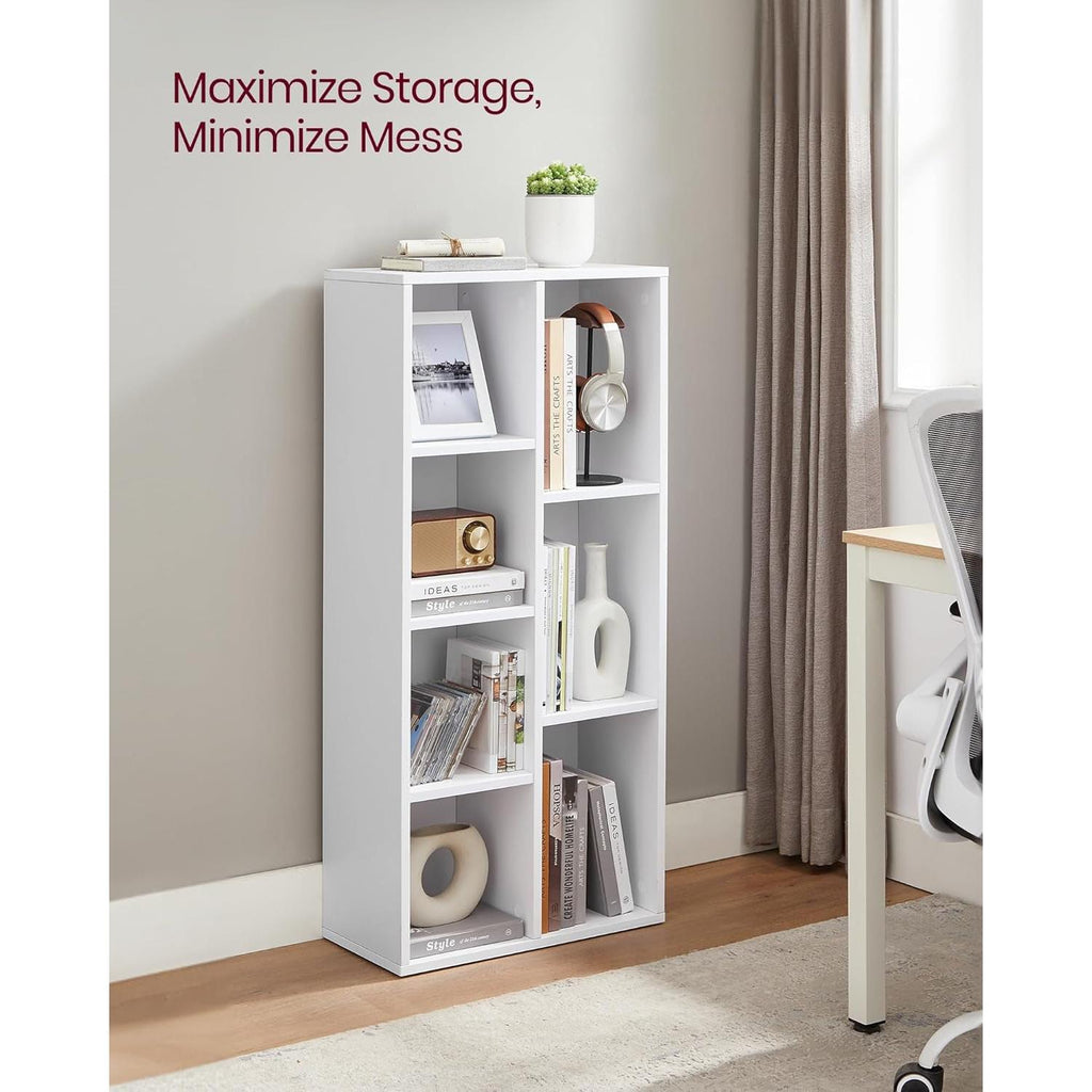 White 7 Compartment Bookcase Shelving Unit For Living Room And Home Office