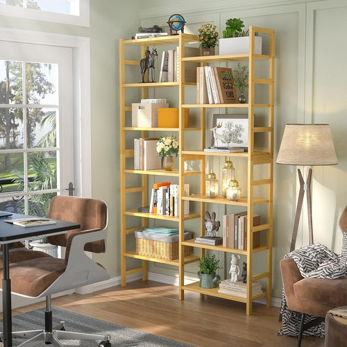 6 Ft Tall Bamboo Bookshelf For Home Office Living Room
