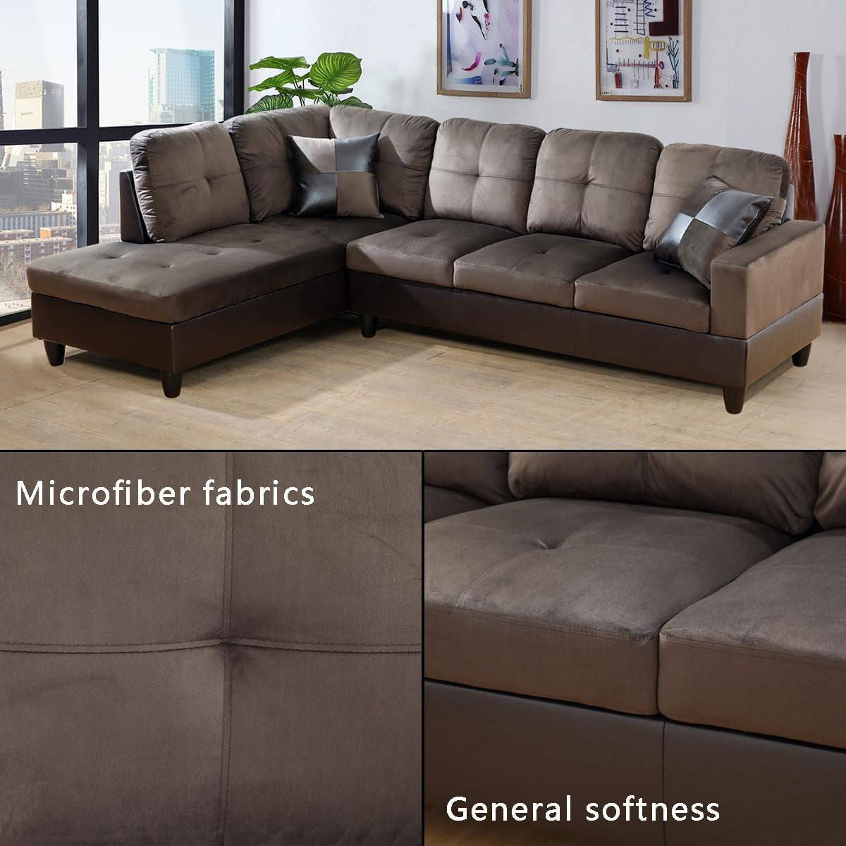 Two Piece Sectional Sofa Set L Shape Brown Living Room Furniture Collection For Modern Home Decor And Comfort