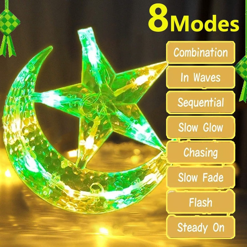 NEW Star Moon Lamp Curtain Light 4M 138LED Star And Moon Light 8 Modes Fairy Light Ramadan Decoration LED Light
