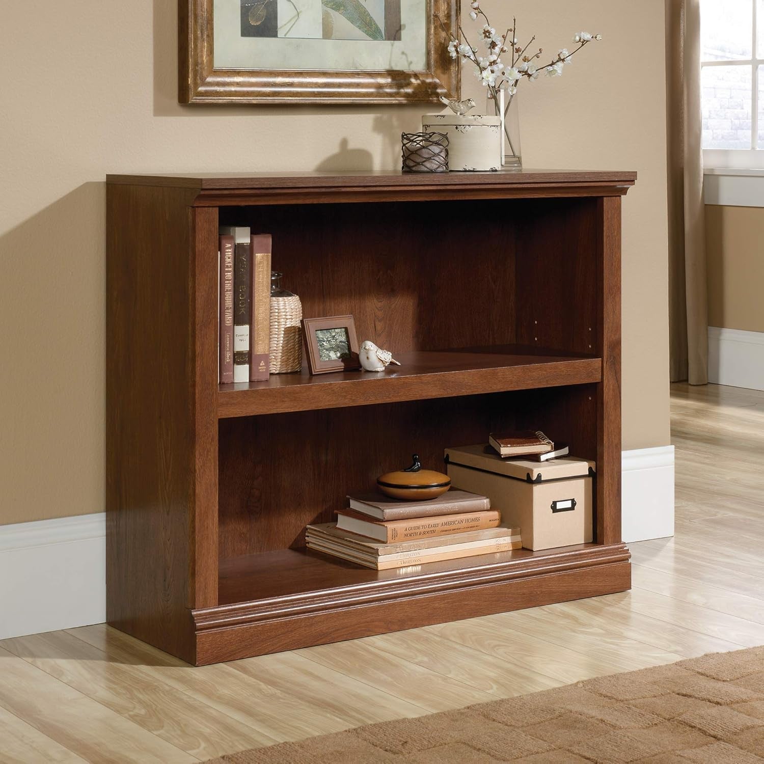 Two Tier Wooden Bookcase With Adjustable Shelf In Oiled Oak For Home Office And Living Room