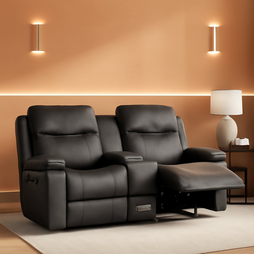 Grey Double Reclining Loveseat For Living Room Home Theater