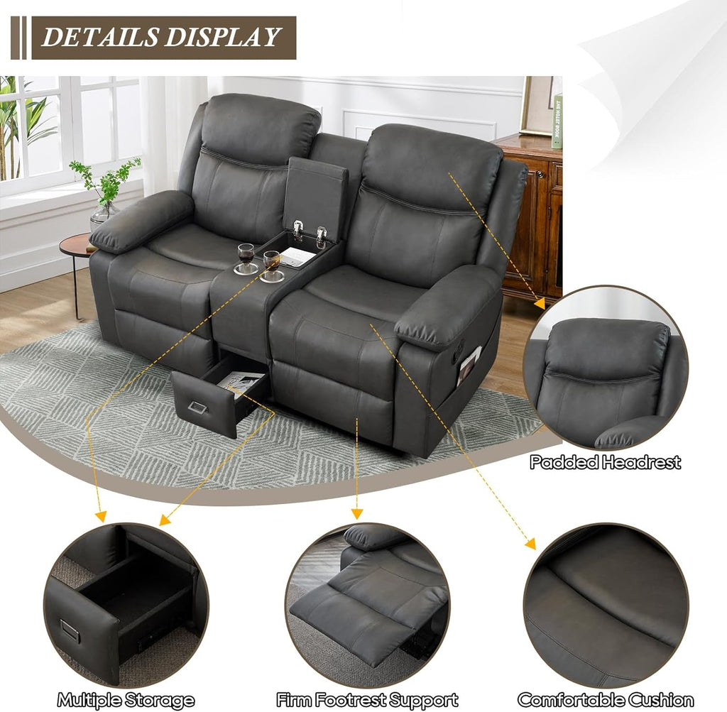 Grey Double Reclining Loveseat For Living Room Home Theater