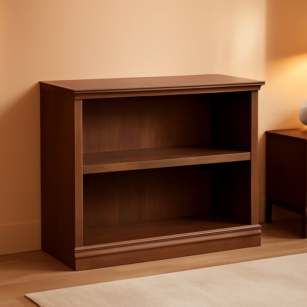 Two Tier Wooden Bookcase With Adjustable Shelf In Oiled Oak For Home Office And Living Room