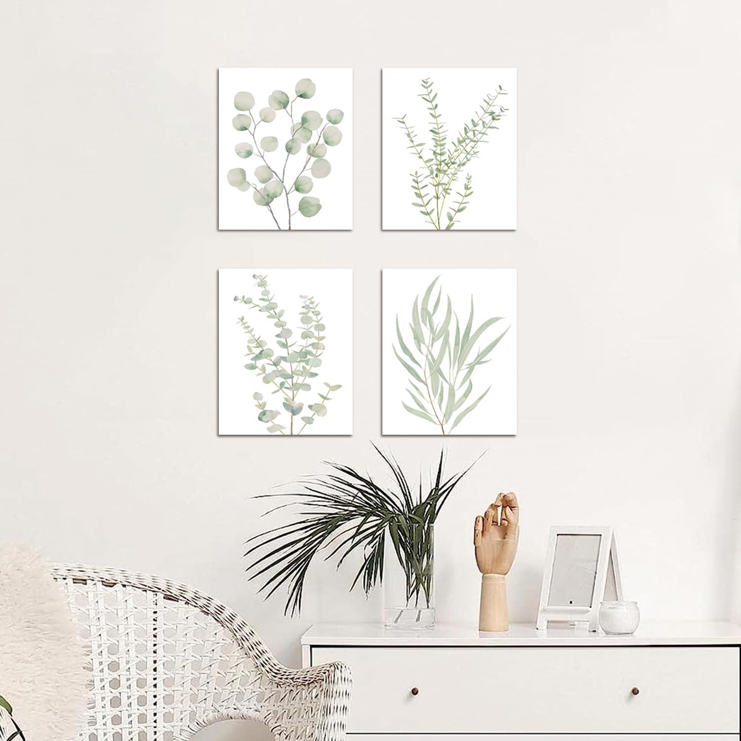 4PCS 8X10in,Botanical Plant Canvas Wall Art, Framed Boho Wall Decor For Bathroom, Minimalist Aesthetic Bedroom Wall Art