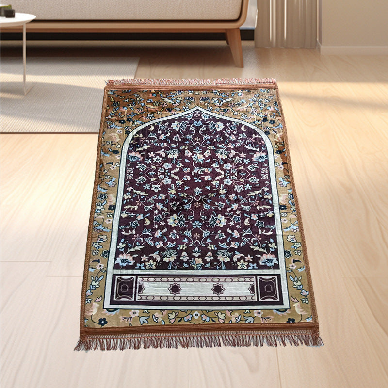 Thick Flannel Qibla Mat Convenient Stain Resistant Prayer Mat