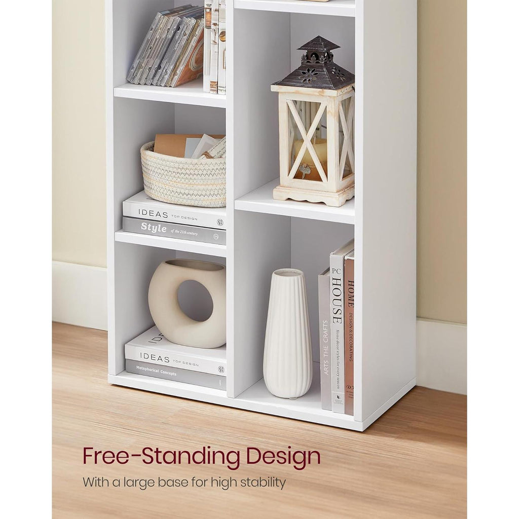 White 7 Compartment Bookcase Shelving Unit For Living Room And Home Office