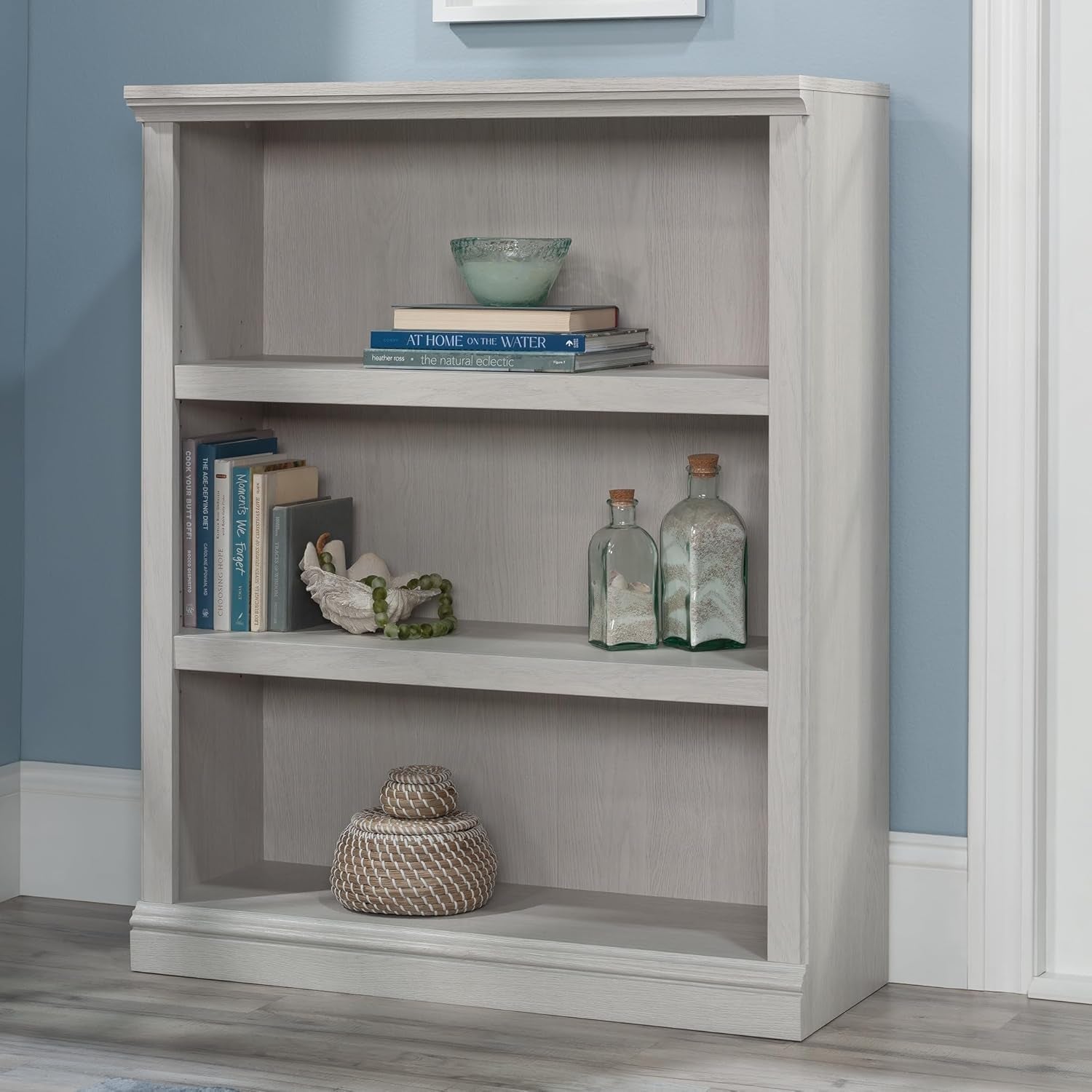 3 Tier Wooden Bookcase Glacier Oak Multipurpose Bookshelf For Home Office And Living Room